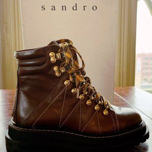 Sandro Elton ankle lace boots, brown, women, size 7